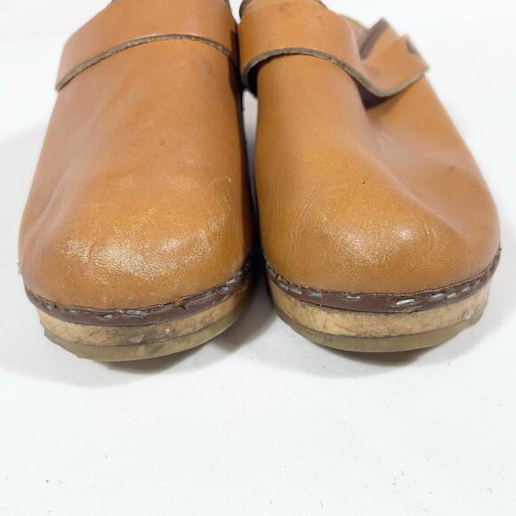 Vintage Tretorn ABBA Wooden Slippers Clogs Women 5 (35) Tan Leather Sweden 1970 - Picture 5 of 14